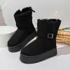 Botas de nieve altas de tubo largo con suela gruesa y efecto de altura, color gris, para mujer, nuevo modelo de invierno 2026, con forro de felpa y engrosadas, zapatos de algodón para nieve