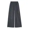 Pantalones deportivos casuales de punto gofre estilo americano para mujer, nueva colección de verano y otoño, corte holgado, estilo relajado, tela fluida, pierna recta, pierna ancha, pantalones largos