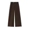 Calça Feminina Casual de Verão Nova Estilo Old Money Cintura Alta Emagrecedora Perna Larga Reta Comprimento Total