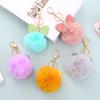 Couro PU Laço Pom Pom Pingente Charme de Bolsa Moda Pelúcia Falsa de Coelho Rex Chaveiro Joias Transfronteiriças Atacado