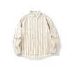 3Qmode Primavera e Outono Novo Estilo Estilo Japonês Retrô Estilo Artístico Camisa de Manga Comprida Masculina Casual Algodão Listrada Cs06