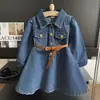 Otoño 2023 nuevo vestido coreano para niñas de mezclilla de manga larga falda de mezclilla suave lavada para niños 67202