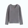 26 Suéter de punto para mujer, cuello en V, dobladillo enrollado, color liso, jersey de manga larga, holgado y versátil, top estilizado