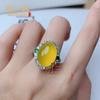 Anel de calcedônia de ágata verde natural feminino elegante simples multicolorido anel de dedo indicador abertura ajustável presente de aniversário