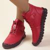 Botas Curtas de Tamanho Grande para Mulheres 2024 Outono e Inverno Novas Comércio Exterior Bico Redondo Sola Reta Velcro Botas de Couro Femininas Atacado