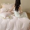 Estilo Princesa Francesa Branco Puro Quente Roupa de Cama Solteiro e Casal Antiestática Leite Veludo Conjunto de Três ou Quatro Peças Têxtil para Casa Shanyue Não Sabe
