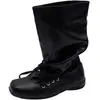 Botas da Moda Vintage Duidui 2026 Versáteis de Solado Plano para Panturrilha Larga, Botas de Cadarço de Cano Médio, Novas Botas Pleated Estilo Coreano Outono-Inverno