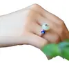 Conjunto Banhado a Ouro 18K Prata S925 com Jade Hetian Jade Branco Flor de Lótus Anel Feminino Retro Corte Acessórios para Roupas Han Anel de Dedo