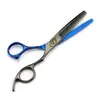 Tesoura de Cabeleireiro Capa Preta e Azul de 6,0 polegadas, Tesoura de Cabelo, Tesoura Odontológica, Dentes de Galhada, Dentes Sem Marcas, Dentes em Forma de V, Dentes de Espinha de Peixe