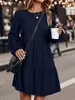 Vestido de Pastel en Capas de Pana Cuello Redondo Manga Larga Abullonada Holgado Cubre Imperfecciones Casual Vestido Corto para Mujer