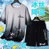 Conjunto de Verano de Pantalones Cortos de Manga Corta de Seda de Hielo Nuevo Traje Deportivo Casual Moda Juvenil Holgada para Hombre