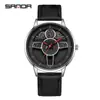 Reloj de cuarzo Sanda New 1110 de malla de cuero con volante para hombre, moderno y elegante.