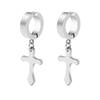 Pendientes de clip de oreja de acero inoxidable y titanio de estilo europeo y americano con forma de cruz y hebilla plana para hombre, modernos, de fábrica.