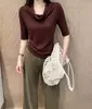 Camiseta de manga tres cuartos 260g Lyocell lana para mujer, corte ajustado, top de cuello caído, suministro exclusivo mayorista de verano