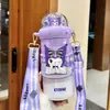 Termo de Paja Kuromi Sanrio para Niños, Taza de Agua Portátil con Popote para Niñas, Estudiantes de Primaria para Ir a la Escuela