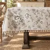 Suministro Especial Transfronterizo Impermeable Mantel Retro Americano Estampado Floral Poliéster-Algodón Borla Mantel para Mesa de Comedor Mantel para Mesa de Café Hogar Venta al por Mayor