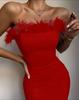 Amazon Aliexpress Vestido de Plumas Vendaje de Moda Europea y Americana de Venta Caliente Elástico Delgado Tubo Superior Vestido de Fiesta