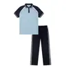 Conjunto de uniforme escolar de tres piezas para estudiantes de secundaria, chaqueta de uniforme de clase para estudiantes de preparatoria azul y blanco de primavera y otoño, traje deportivo para estudiantes de primaria