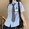 Uniforme JK Estilo Japonés Estilo Universitario Holgado Combinable Chic Camisa Rayada Camisa de Manga Corta Verano Nuevo Top para Mujer