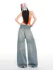 Yechuan # Jeans de Pierna Ancha Estilo Americano Azul Claro High-Street para Mujer, Pantalones Sueltos con Caída Vintage Lavados de Cintura Alta hasta el Suelo.
