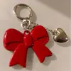 Chaveiro Laço Coração Vermelho Moda Versátil Chaveiro de Bolsa Pequeno Pingente de Chave Coração de Pêssego