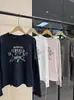 ¡Comodidad inmejorable! ~ Sudadera con cuello redondo y estampado de letras retro americano para mujer, nuevo modelo 2026, top holgado de manga larga con cordón