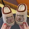 Pantuflas infantiles de algodón con temática de cachorros de dibujos animados, adecuadas para otoño e invierno, con suelas antideslizantes, diseño afelpado y estilo cerrado para mantener el calor, para niños y niñas