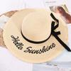 Sombrero del Mismo Estilo que las Celebridades de Internet Creativo Versátil Playa Ala Grande Bordado con Letras Protector Solar para Mujer Sombrero de Paja con Protección UV