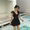 Nuevo Estilo Coreano Moda Conservadora Escote en V Profundo Cintura Alta Estilo Falda Traje de Baño de una Pieza Traje de Baño para Spa de Mujer Bikini de Playa