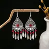 Pendientes Bohemios Azules de Turquesa Estilo Étnico Europeos y Americanos, Pendientes de Borla de Metal Plateado Imitación, Joyería de Borla Vintage para Orejas al por Mayor