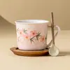 Taza de Café de Flor de Durazno Pintada a Mano Taza de Cerámica Rosa Durazno Exquisita Taza de Té de la Tarde Hogareña Taza Mezcladora de Alta Gama Taza para Latte