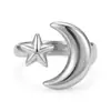 Anillo Asimétrico Dorado de Acero Inoxidable Fundido Europeo y Americano Abierto Ajustable Estrella Luna Femenina Regalo de Nicho Femenino