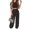 Ropa Europea y Americana para Mujer Amazon Aliexpress Sitio Independiente Estilo Elegante Conjunto de Pantalones Estampados de Manga Corta de Dos Piezas para Mujer Ligero
