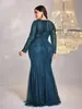 Vestido de Lentejuelas Nuevo Plus Size Transfronterizo Cuello Redondo Elegante Delgado Cola de Pescado Vestido de Dama de Honor Banquete Brindis Vestido de Noche