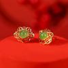 Yilu Prata S925 Prata Esterlina Banhado a Ouro Jaspe Hetian Estilo Chinês Retro Simples Ruyi Brincos Vazados Brincos Elegantes
