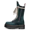 Botas de Motocicleta de Cuero Crazy Horse de Primera Capa Transfronterizas de Color Rojo con Suela Gruesa de 18 Ojales para Mujer 1460 Cremallera Lateral Botas Largas de Cuero Genuino Suela de Plataforma Lengüeta Larga