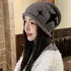 Gorro Slouchy com Cordão Estilo Coreano para Mulheres, Chapéu de Lã para Outono e Inverno, Grande Circunferência da Cabeça, Emagrece o Rosto, Versátil, Quente, Protege as Orelhas, Gorro de Tricô