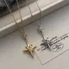 Nuevo Collar de Moda de Lujo Ligero con Estrella de Cuatro Puntas para Mujer, Cadena para Clavícula Dulce y Linda de Acero de Titanio, Collar de Zirconia de Temperamento de Alta Gama