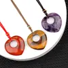 Collar de Piedra de Amor de Cristal Natural, Cadena de Suéter de Amor, Collar de Piedra de Cristal con Forma de Corazón de Piedra Ojo de Tigre, Colgante de Corazón de Melocotón