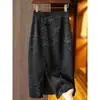 Nueva Falda Jacquard de Estilo Chino para Mujer Diseño de Mujer Nicho Hebilla Retro Dividida de Longitud Media Cintura Alta Falda de Corte A