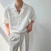 Camisa de Manga Corta Holgada Estilo Coreano Madura Ligera de Alto Grado con Caída para Hombre Verano Tendencia Cuello de Traje Color Sólido Rayado