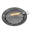 Placa Redonda Plegable para Barbacoa de Exterior con Mango de Madera Hueco, Placa Portátil para Parrilla BBQ de Exterior