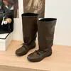 Botas plisadas de cuero suave para mujer, botas largas estilo ballet, botas de media pantorrilla, botas de equitación retro de punta cuadrada, botas de cordones estilo western