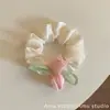 Lazo para el Cabello de Encaje de Tul con Estilo Primavera-Verano, Cuerda para el Cabello Blanco Crudo con Flores Rosas, Lazo Elástico de Alta Elasticidad para Niñas