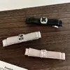 Pasador de lujo ligero estilo coreano, exquisito, de alta gama, con pedrería y lazo, pasador de satén, pinza para flequillo, pinza de cocodrilo rosa