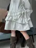 Vestido-Camisa Kaneko Estilo Japonês Design Vintage Primavera e Verão Manga Lanterna Franzida Silhueta Solta Top para Mulheres