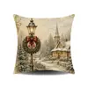 Funda de Almohada Estampada Navideña Vintage con Patrón de Reno y Campana Funda de Cojín Cuadrada para Decoración Festiva del Hogar Tela Suave Decoración