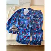 Pijama Largo Floral Azul Klein Energético para Mujer 2026 Otoño Nuevo Estilo Pantalón Largo Conjunto de Ropa para el Hogar Se Puede Usar al Aire Libre