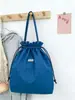 Bolsa de Almacenamiento Tejida de Pana de Color Sólido con Cierre de Cordón, Bolsa de Maquillaje Portátil de Gran Capacidad para Mujeres