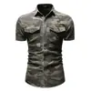 Camisa de Manga Longa Camuflada Masculina Europeia e Americana Estilo Workwear Camisa Jeans Lavada Top Casual Versátil